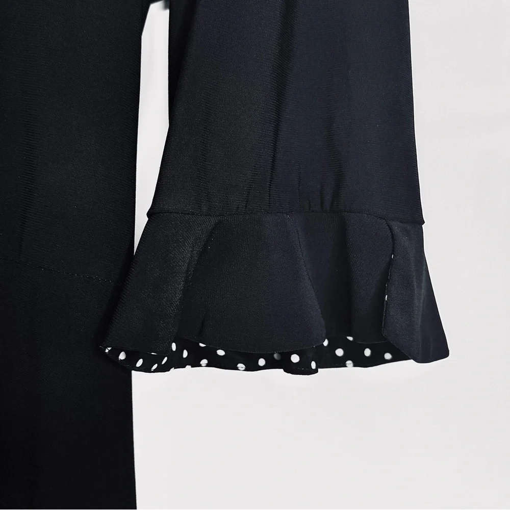 Chetta B Dress Black with White Polka Dot Accents Tie Waist Half Sleeve - Picture 4 of 10